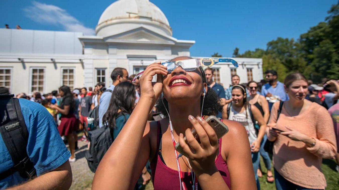 Students at an eclipse viewing event
